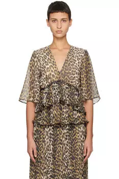 Коричневая плиссированная блузка GANNI