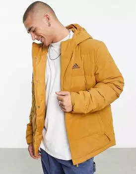 Коричневая пуховая куртка с капюшоном adidas Outdoor Helionic