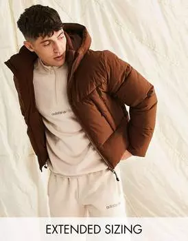 Коричневая пуховая куртка с капюшоном ASOS DESIGN