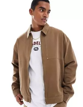 Коричневая рабочая куртка оверсайз с эффектом потертости ASOS DESIGN — часть комплекта
