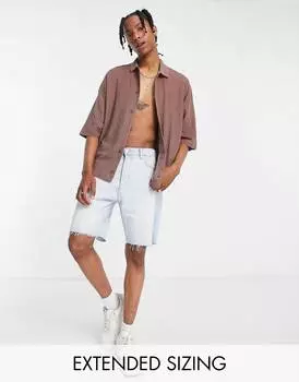Коричневая рубашка из джерси оверсайз в рубчик с короткими рукавами ASOS DESIGN