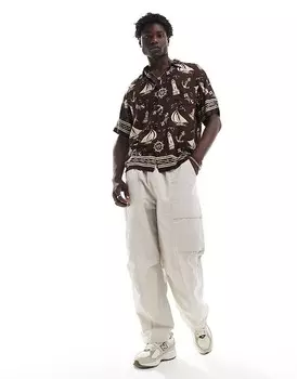 Коричневая рубашка из искусственного шелка с короткими рукавами и принтом Polo Ralph Lauren