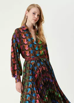 Коричневая рубашка из шелкового твила с узором в виде птиц Beymen