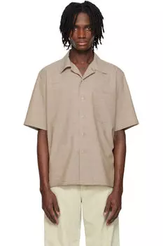 Коричневая рубашка из супертонкой тропической шерсти AURALEE