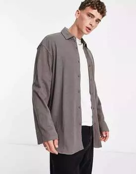 Коричневая рубашка оверсайз из джерси Weekday noel