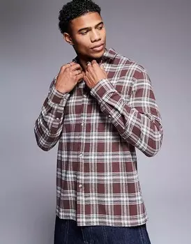 Коричневая рубашка оверсайз в клетку 90-х годов ASOS DESIGN