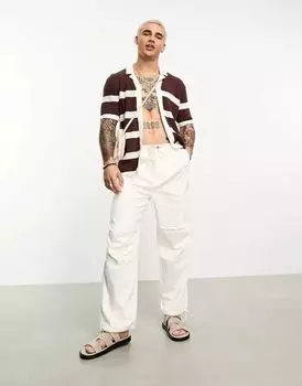 Коричневая рубашка-поло крючком в полоску Abercrombie & Fitch