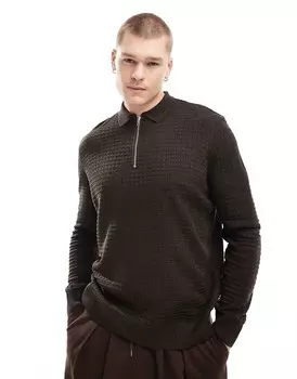Коричневая рубашка-поло с длинными рукавами и свободным кроем ASOS DESIGN