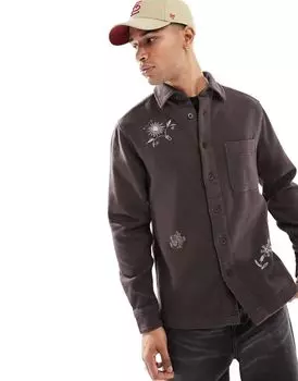 Коричневая рубашка с цветочной вышивкой ASOS DESIGN