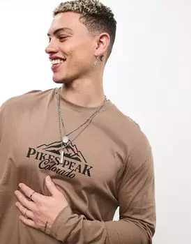 Коричневая рубашка с длинными рукавами ASOS свободного кроя и уличным принтом спереди