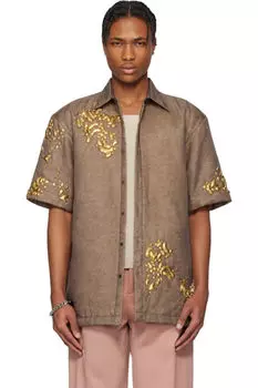 Коричневая рубашка с графическим принтом Dries Van Noten