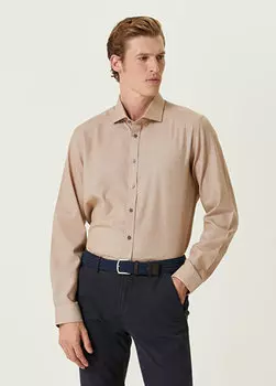 Коричневая рубашка с итальянским воротником на заказ Beymen