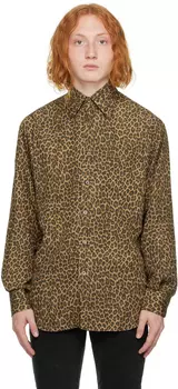 Коричневая рубашка с леопардовым принтом TOM FORD