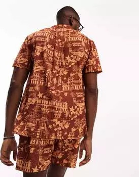 Коричневая рубашка с принтом ASOS coord revere
