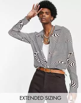 Коричневая рубашка с рваным принтом ASOS DESIGN 70s revere