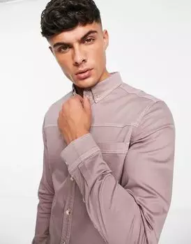 Коричневая рубашка скинни ASOS