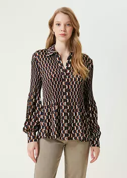 Коричневая рубашка со складками с геометрическим узором Beymen