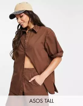 Коричневая рубашка свободного кроя ASOS DESIGN Tall