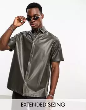 Коричневая рубашка свободного кроя из искусственной кожи ASOS