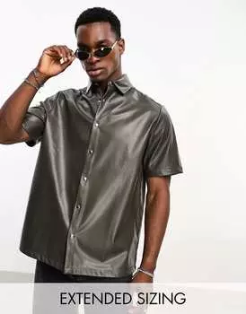 Коричневая рубашка свободного кроя из искусственной кожи ASOS DESIGN