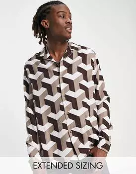 Коричневая рубашка свободного кроя с геопринтом ASOS DESIGN