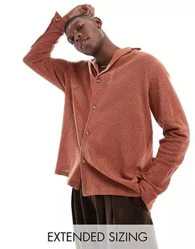 Коричневая рубашка свободного кроя с глубоким воротником с лацканами ASOS DESIGN