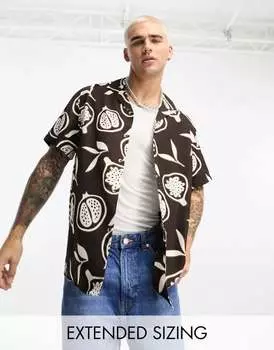 Коричневая рубашка свободного кроя с воротником с лацканами ASOS