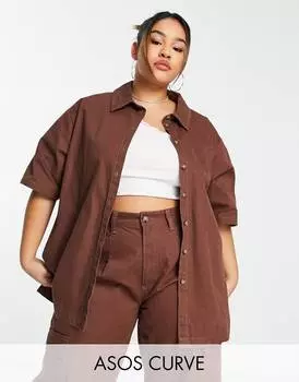 Коричневая рубашка свободного кроя свободного кроя ASOS DESIGN Curve