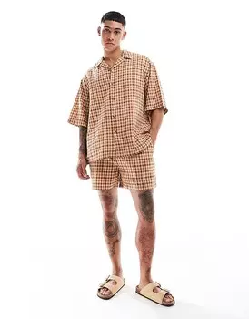 Коричневая рубашка в клетку оверсайз в клетку ASOS DESIGN — часть комплекта