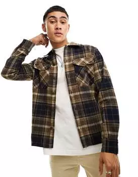 Коричневая рубашка в клетку с начесом Jack & Jones Essentials