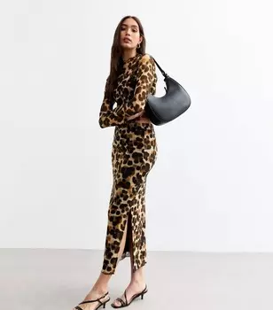 Коричневая сетчатая юбка-миди с анималистическим принтом New Look, коричневый