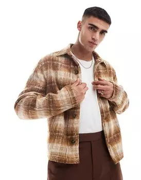 Коричневая шерстяная куртка в клетку ASOS DESIGN