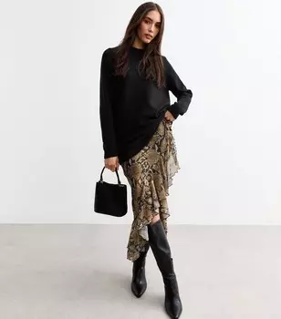 Коричневая шифоновая юбка-миди со змеиным принтом и рюшами New Look, коричневый