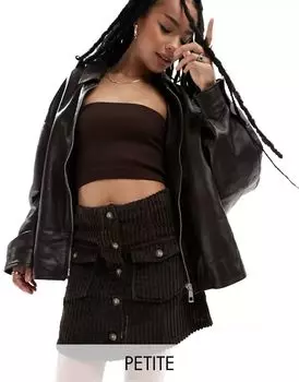 Коричневая широкая вельветовая мини-юбка с планкой на пуговицах ASOS Petite
