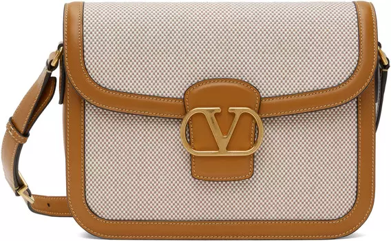 Коричневая сумка через плечо из холста 9TO5 Valentino Garavani