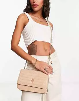 Коричневая сумка на плечо из искусственной замши с ремешком-цепочкой River Island