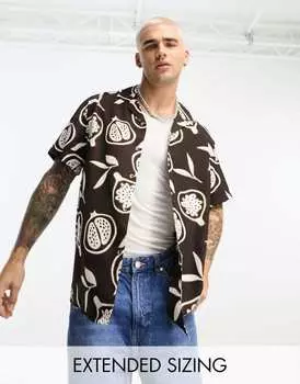 Коричневая свободная рубашка с фруктовым принтом ASOS DESIGN