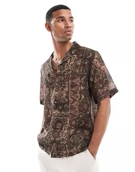 Коричневая свободная рубашка с гобеленовым принтом ASOS DESIGN