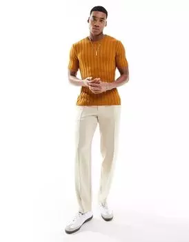 Коричневая текстурированная футболка с круглым вырезом в рубчик ASOS