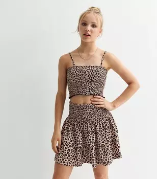 Коричневая текстурированная мини-юбка Rara для девочек с животным принтом New Look, коричневый