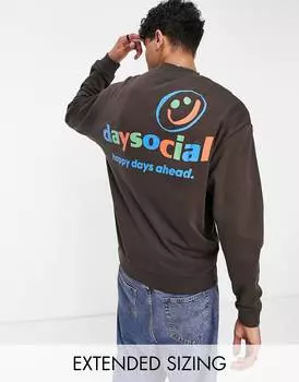 Коричневая толстовка оверсайз с многоцветным логотипом спереди и сзади ASOS Daysocial