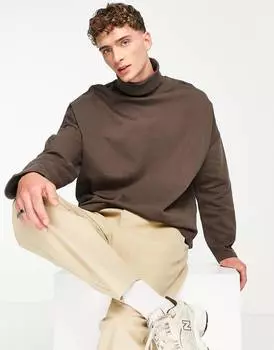 Коричневая толстовка оверсайз с высоким воротником ASOS DESIGN