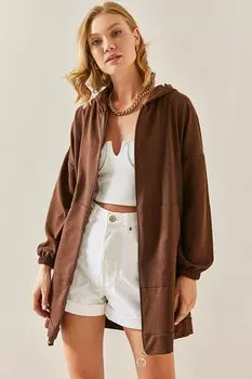 Коричневая толстовка с капюшоном и молнией 3YXK8-47513-18 XHAN