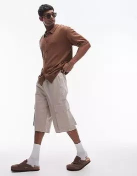 Коричневая трикотажная рубашка с текстурированными пуговицами Topman