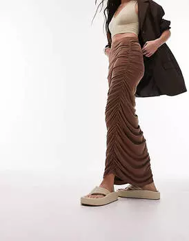 Коричневая юбка макси со сборками Topshop