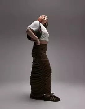 Коричневая юбка макси со сборками Topshop Curve