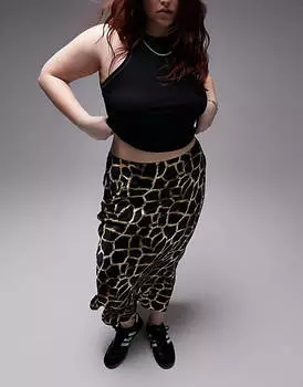Коричневая юбка миди с анималистичным принтом Topshop Curve