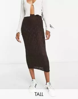Коричневая юбка миди с жатой отделкой Topshop Tall