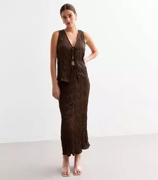 Коричневая юбка-миди с жатым принтом New Look, темно-коричневый