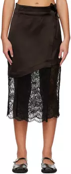 Коричневая юбка-миди со вставками GANNI